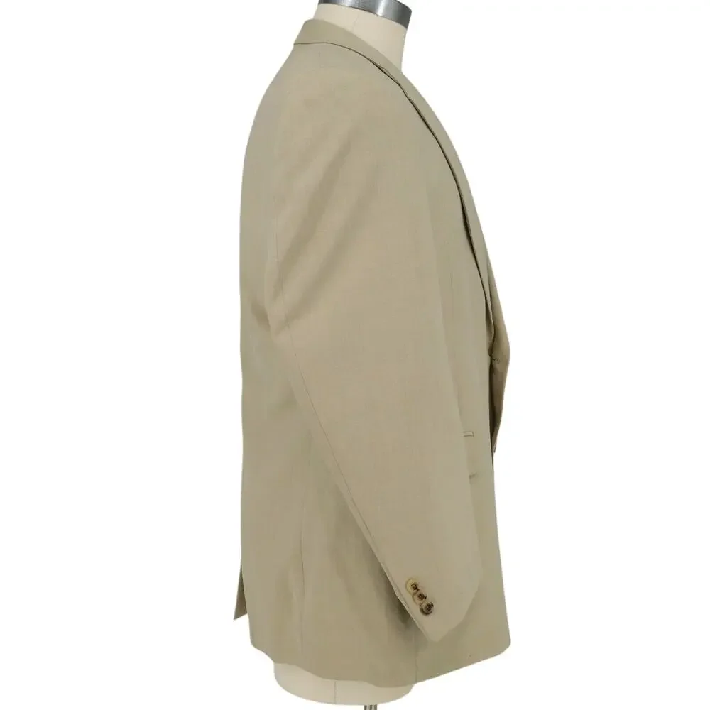 Alan Flusser Sport Coat Mens 44R Beige Silk Jacket Lined Single Vent 2 Button